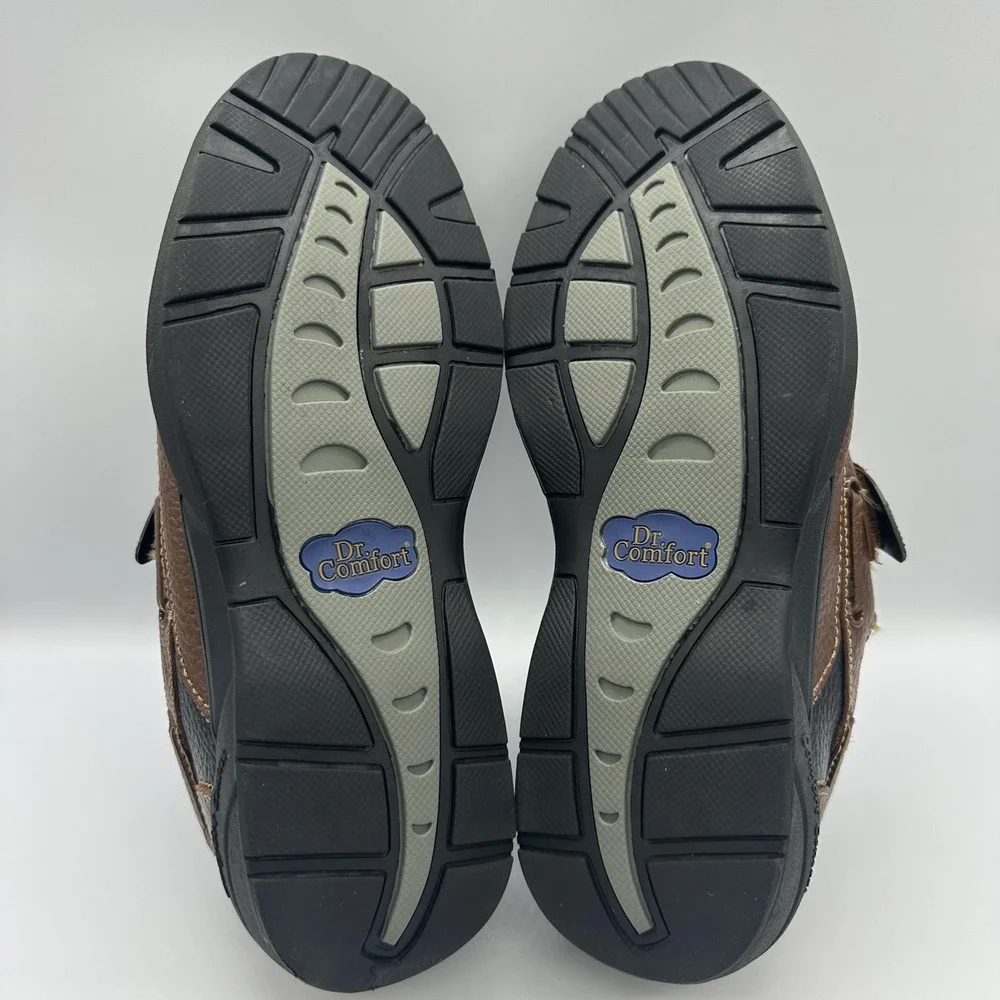 Dr Comfort Shoes Mens Size 11 W‎ Brown Leather Boat Hook & Loop Orthopedic